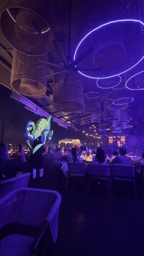 포르피리오스 칸쿤의 플랜 디저트. 달콤한 캐러멜 소스가 뿌려진 부드러운 플랜과, 그 주변을 장식하는 과일들이 시선을 사로잡는다.