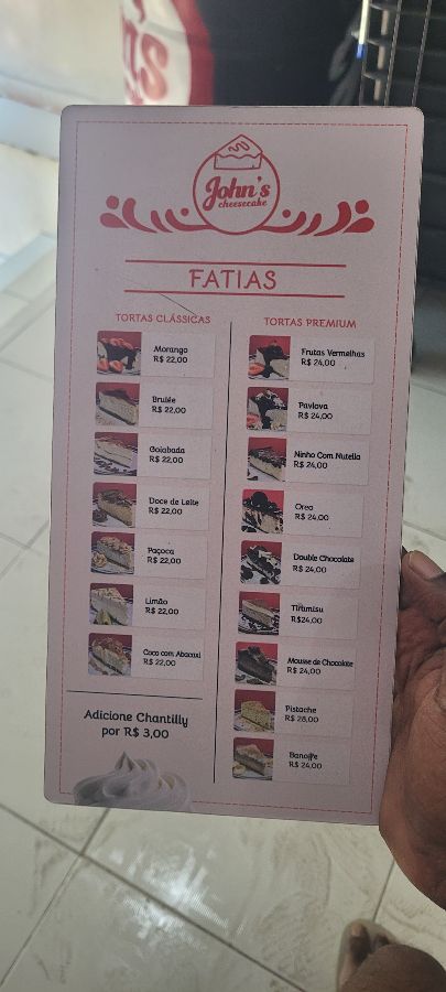 존스 치즈케이크 메뉴판