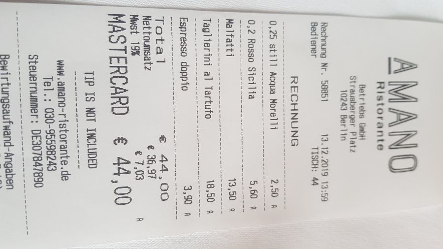 AMANO Ristorante 영수증
