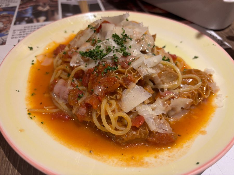 곱창 파스타의 클로즈업 샷