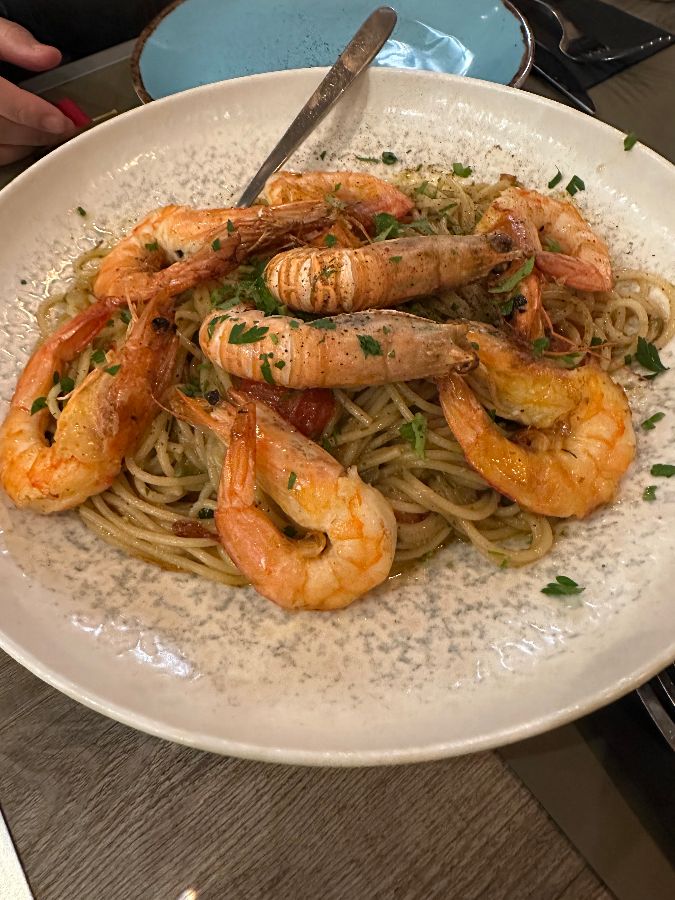 새우 파스타 근접 샷