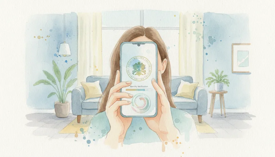 사용자가 스마트폰을 들고 안면 인식 생체 정보를 등록하고 있는 모습과 화면에 표시된 보안 인증 진행 상태바