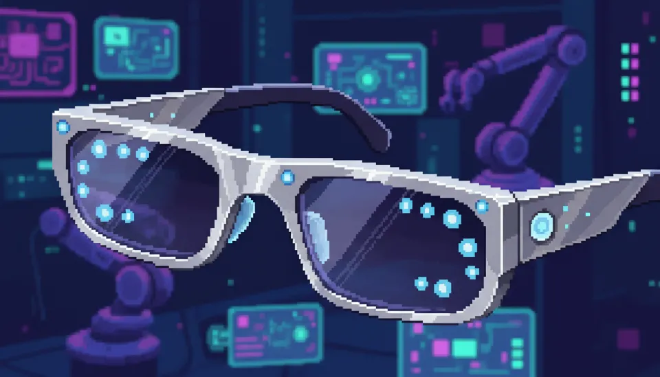 티타늄 프레임과 정교한 센서가 돋보이는 애플 비전 에어의 측면 근접 촬영 샷과 미니멀한 디자인